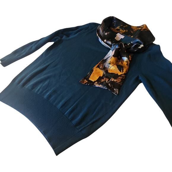 Jaclyn Smith Fall Essential Womens Sweater Size Small with Silk scarf Teal - Picture 3 of 6
